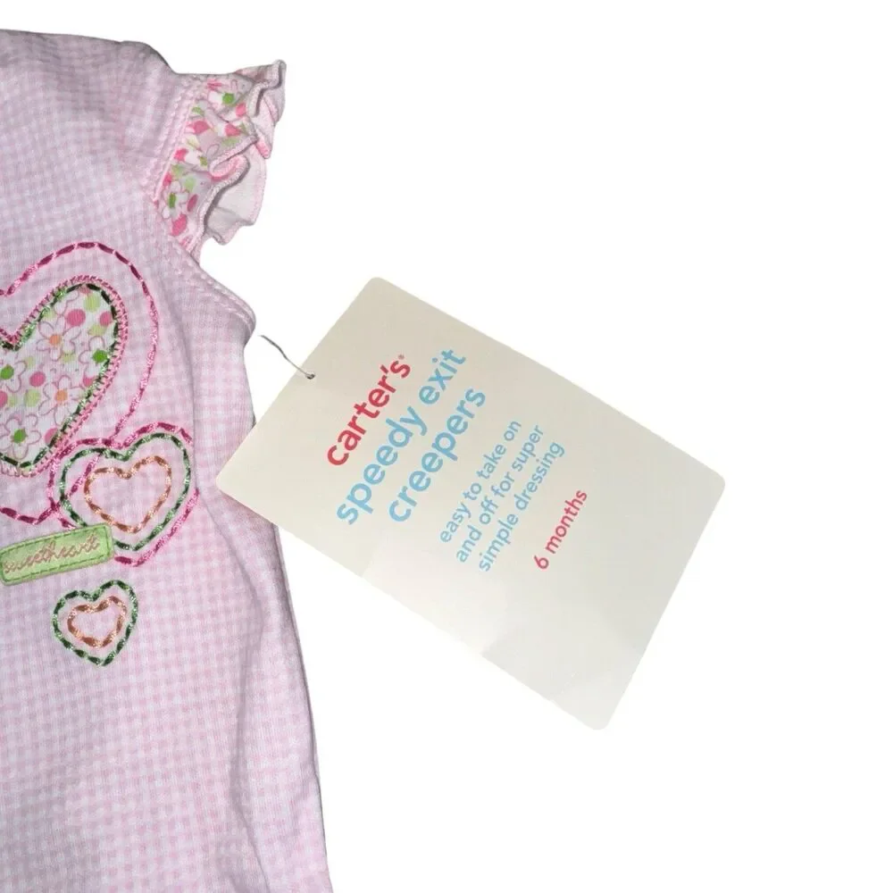 GIRLS 6 Months 1-Piece Bodysuit / Romper Pink Gingham-Flower Trim &‎ Ruffle NWT